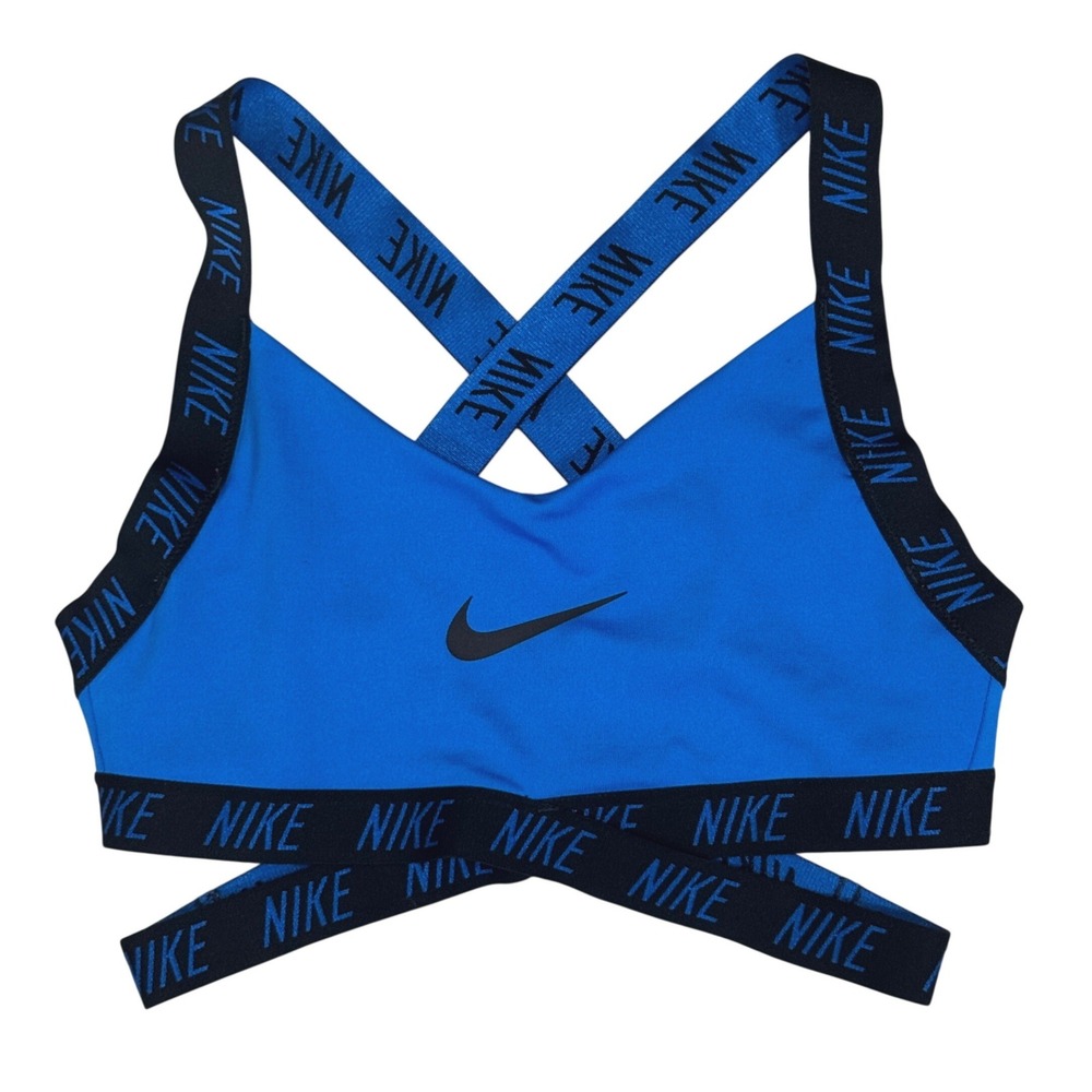 Nike Indy Logo Sports Bra Blue Black Cross Back Strappy Small BV3778-480 - Picture 1 of 5